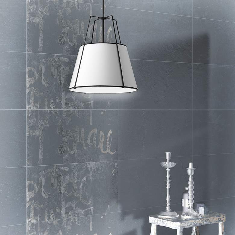 Image 1 Dainolite Trapezoid 18" Wide Matte Black Drum Pendant Light in scene