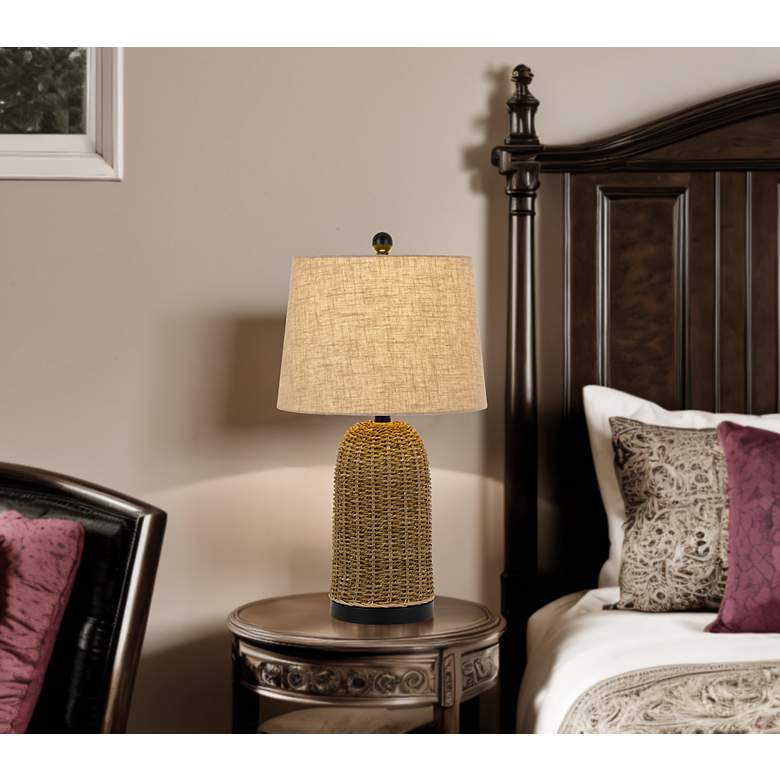 Image 3 100W 3 way Indio wicker basket table lamp with hardback burlap shade more views