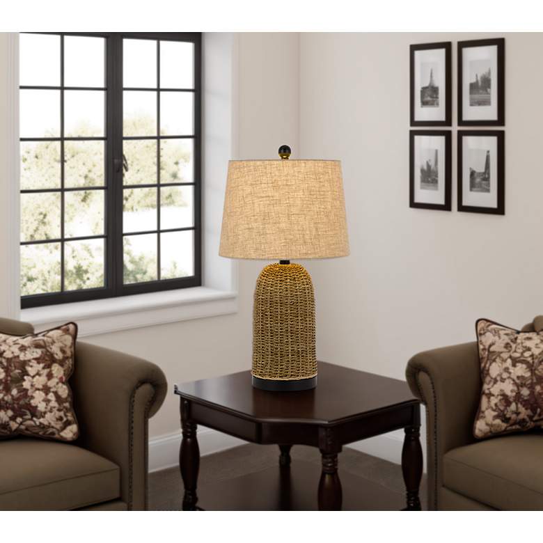 Image 4 100W 3 way Indio wicker basket table lamp with hardback burlap shade more views