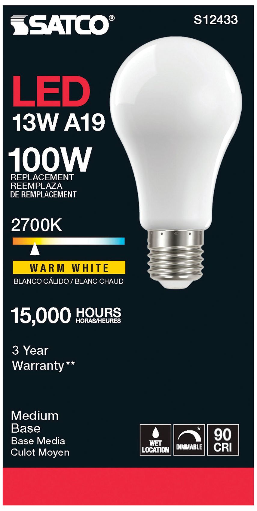 Image 4 100W Equivalent 13.5W Soft White Standard Medium LED Bulb by Satco more views