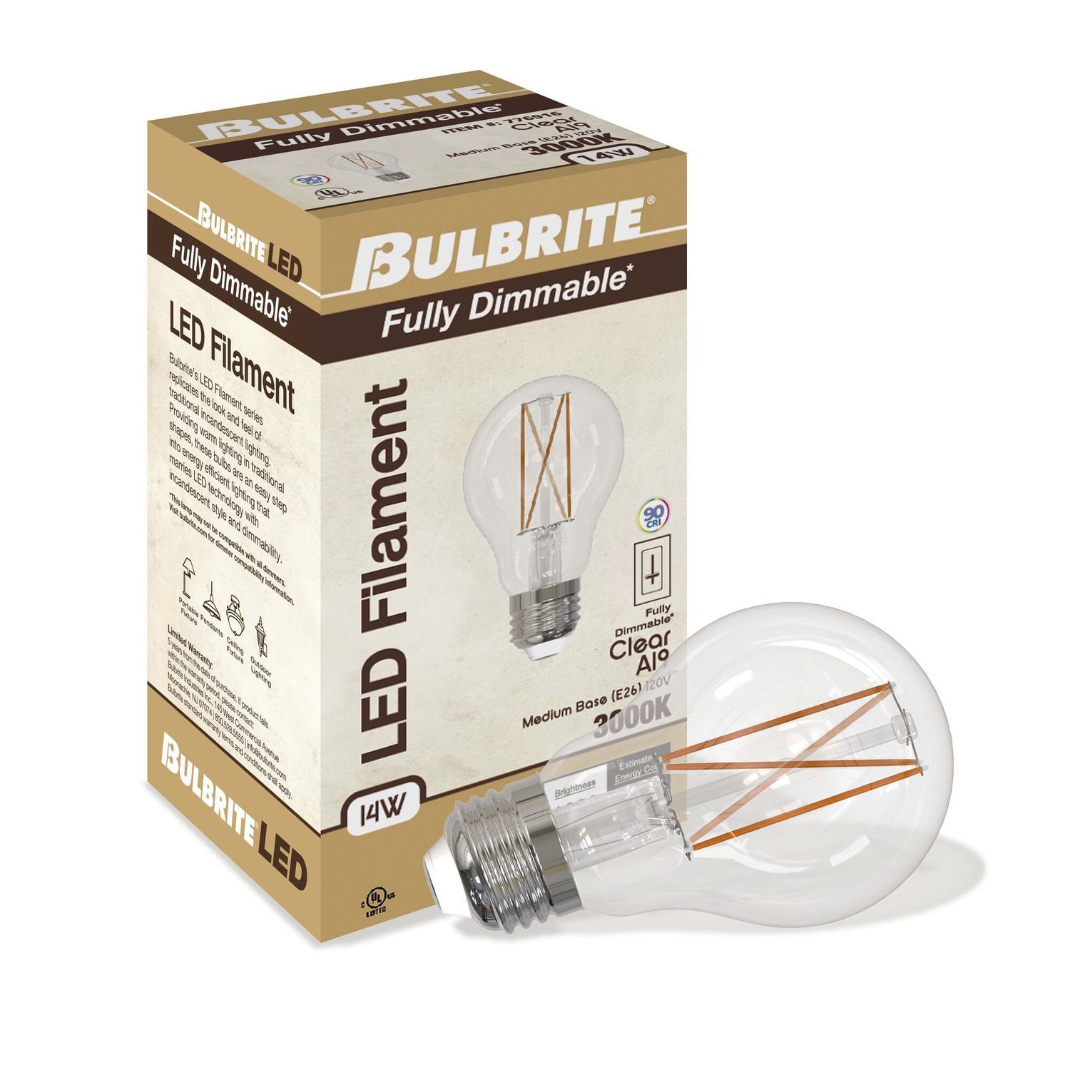 Image 2 100W Equivalent 14W LED Dimmable E26 3000K A19 Light Bulb by Bulbrite more views