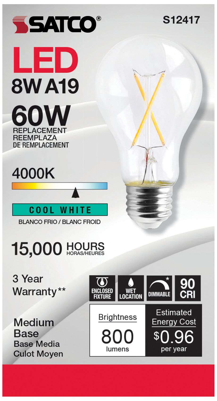 Image 2 100W Equivalent 15.5W A19 E26 Base Color Selectable LED Bulb by Satco more views