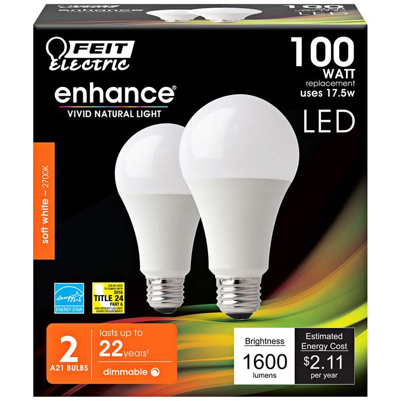 Image 1 100W Equivalent 17.5W LED Dimmable Bulb 2-Pack