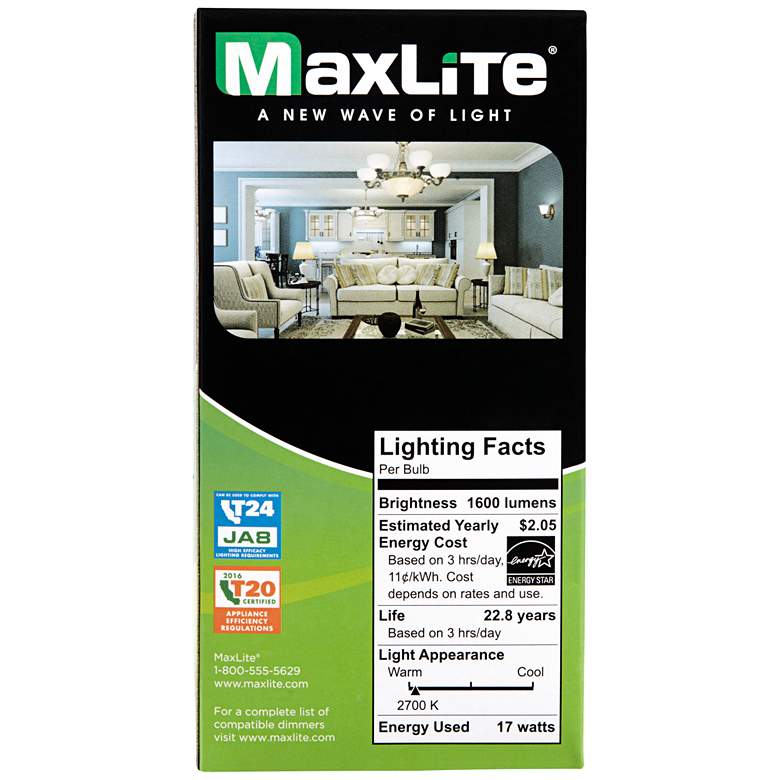 Image 4 100W Equivalent Frosted 17W Dimmable A21 Standard Bulb by MaxLite more views