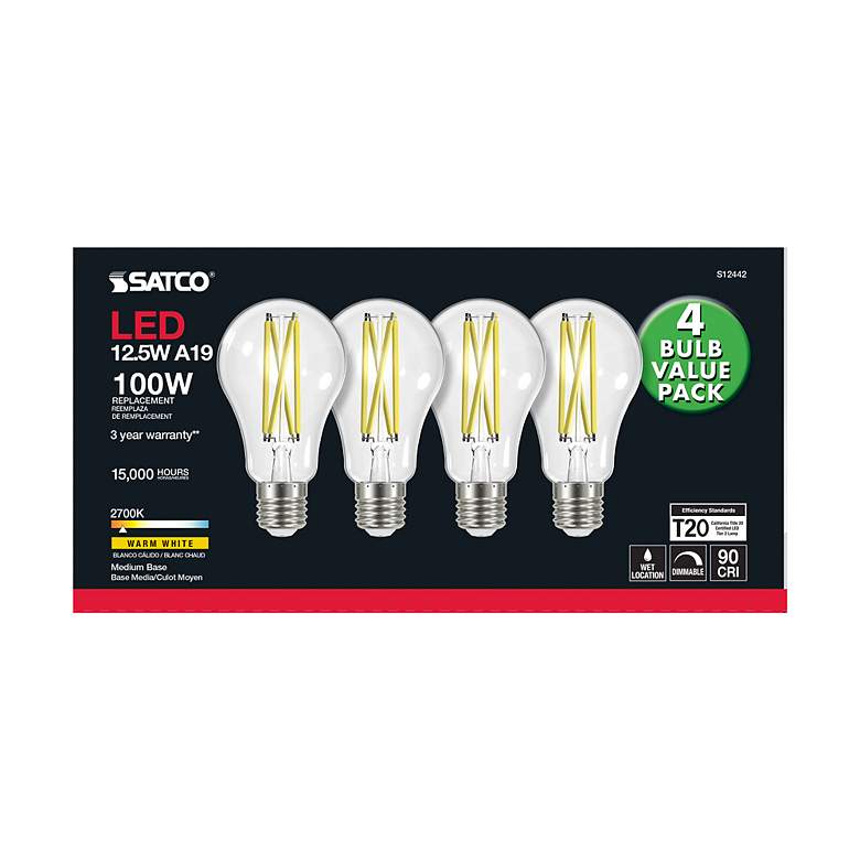Image 4 100W Equivalent Satco Clear 12.5W LED Dimmable E26 4-Pack more views