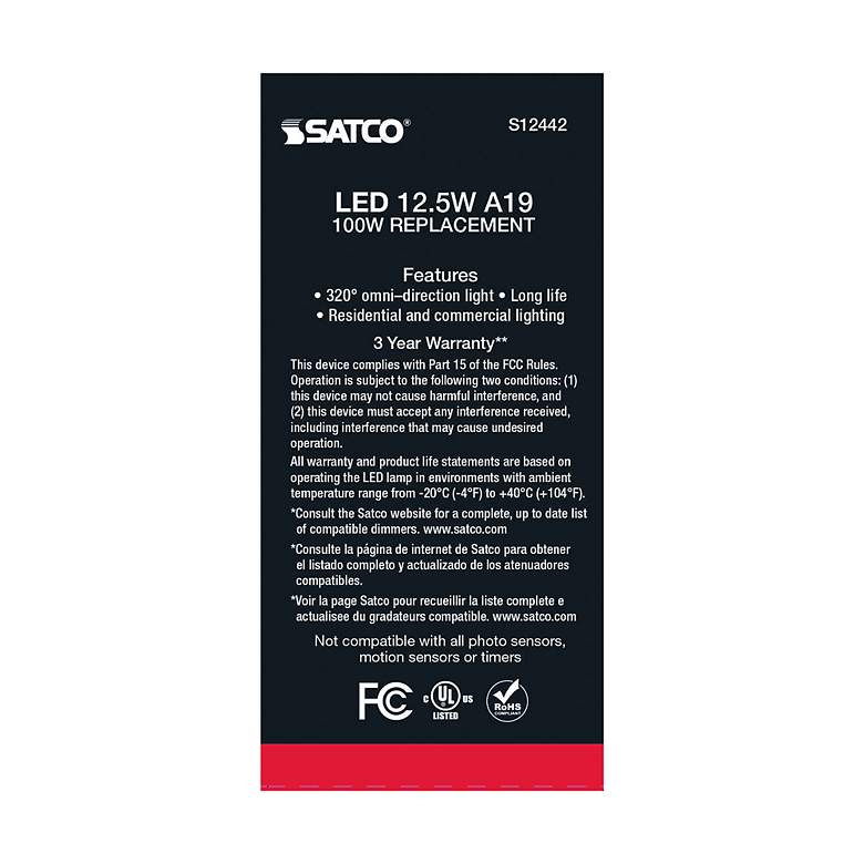 Image 5 100W Equivalent Satco Clear 12.5W LED Dimmable E26 4-Pack more views