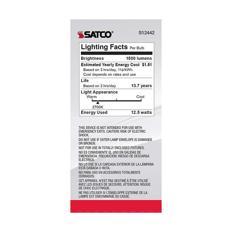 Image 6 100W Equivalent Satco Clear 12.5W LED Dimmable E26 4-Pack more views