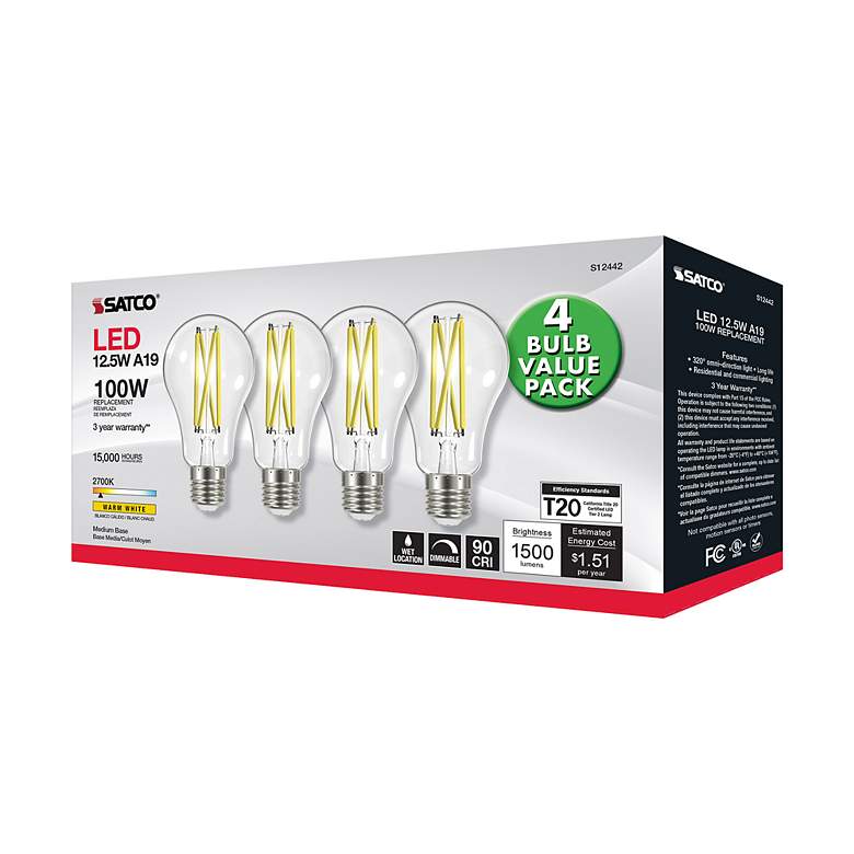 Image 7 100W Equivalent Satco Clear 12.5W LED Dimmable E26 4-Pack more views