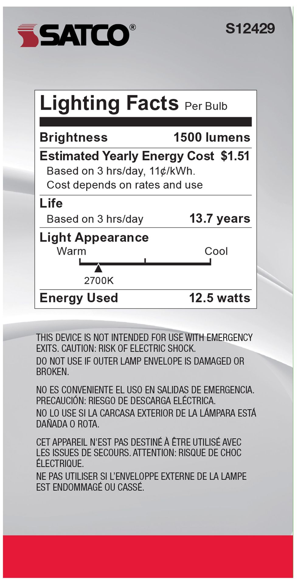 Image 4 100W Equivalent Satco Clear 12.5W LED Dimmable E26 A19 6-Pack more views