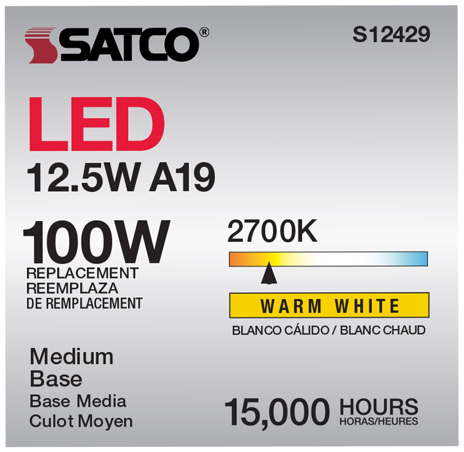 Image 6 100W Equivalent Satco Clear 12.5W LED Dimmable E26 A19 6-Pack more views