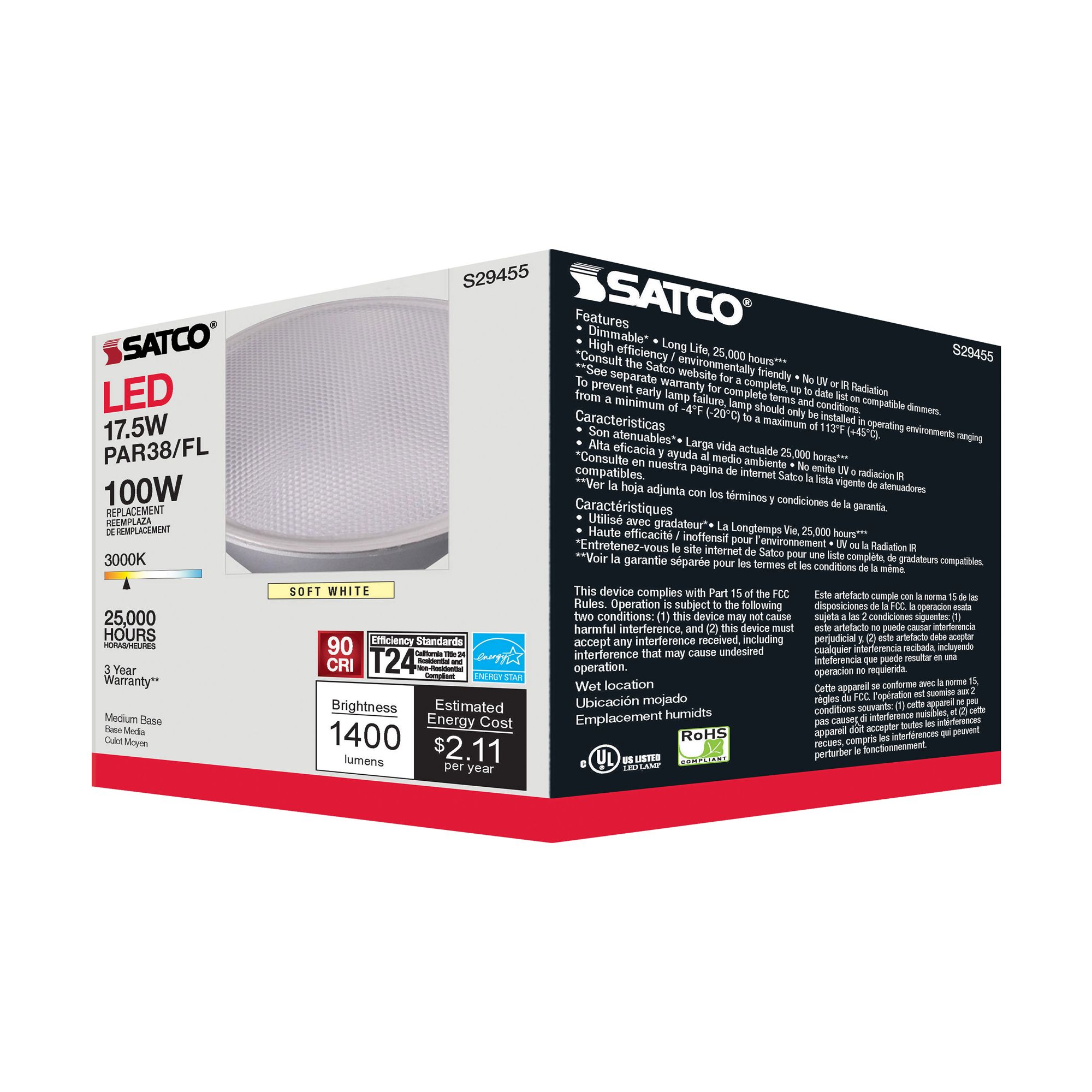 100W Equivalent Satco Clear 17.5W LED Dimmable Standard Bulb in scene