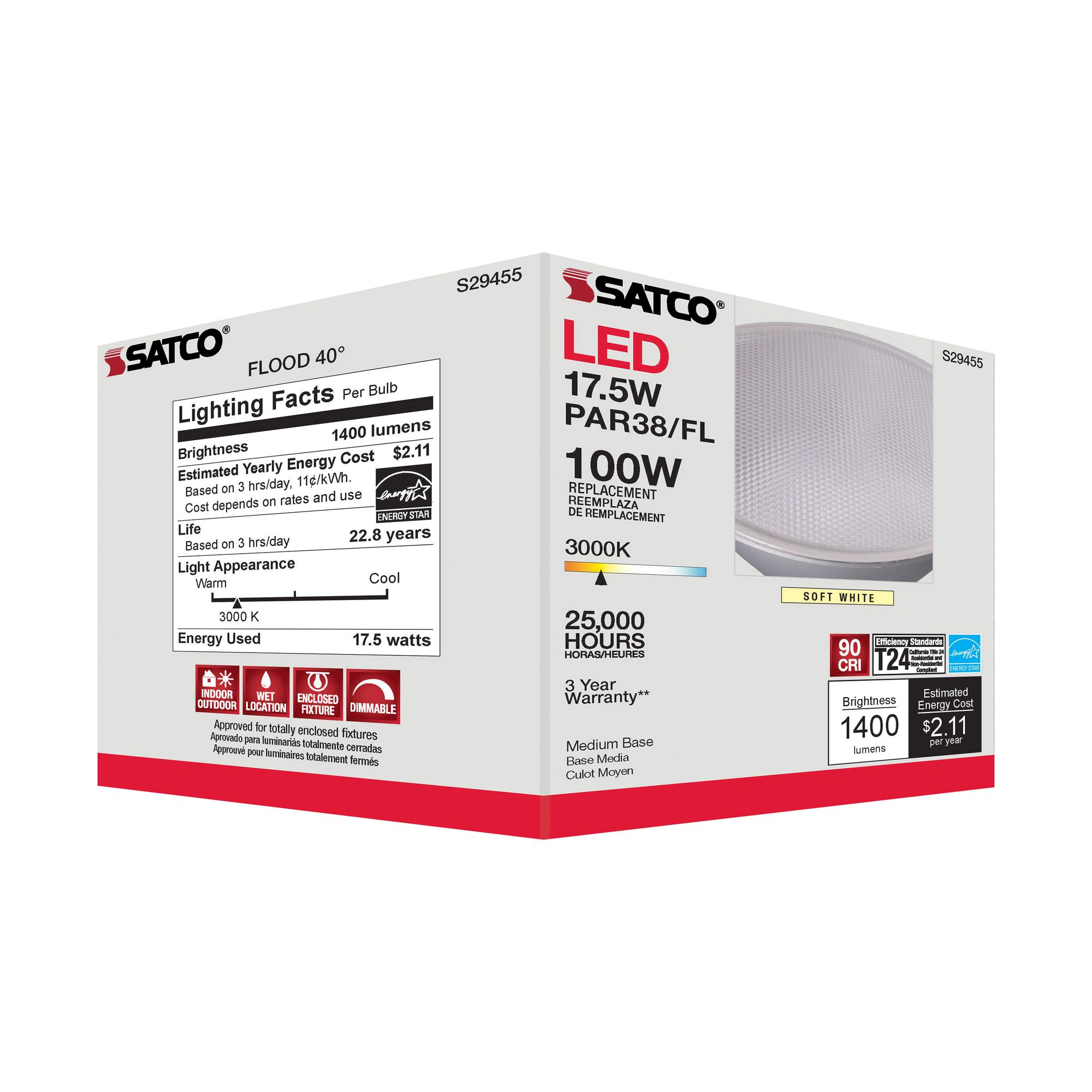 100W Equivalent Satco Clear 17.5W LED Dimmable Standard Bulb in scene