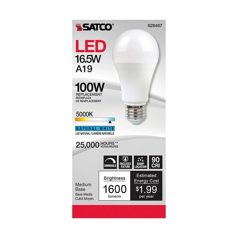 Image 2 100W Equivalent Satco Frost 16.5W LED Dimmable Standard Bulb more views