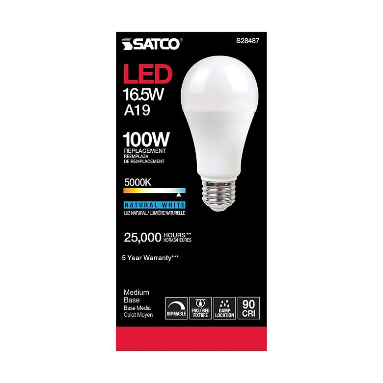 Image 3 100W Equivalent Satco Frost 16.5W LED Dimmable Standard Bulb more views