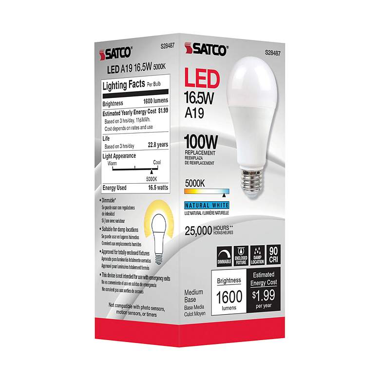 Image 4 100W Equivalent Satco Frost 16.5W LED Dimmable Standard Bulb more views