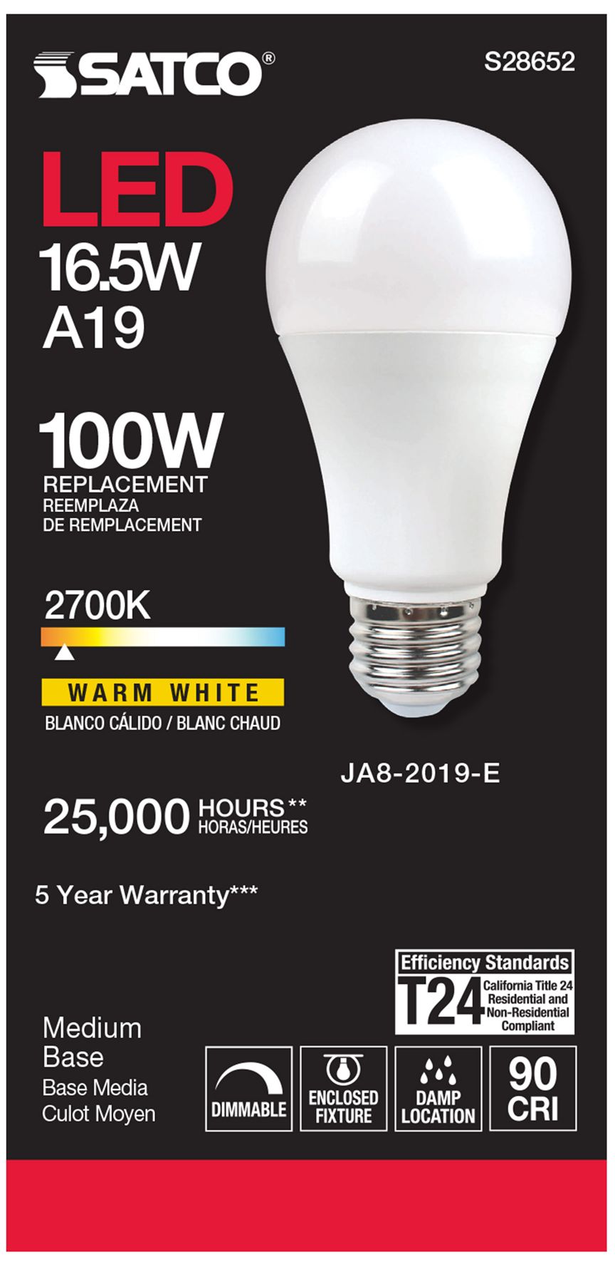 Image 4 100W Equivalent Satco Frost 16.5W LED Dimmable Standard Bulb more views