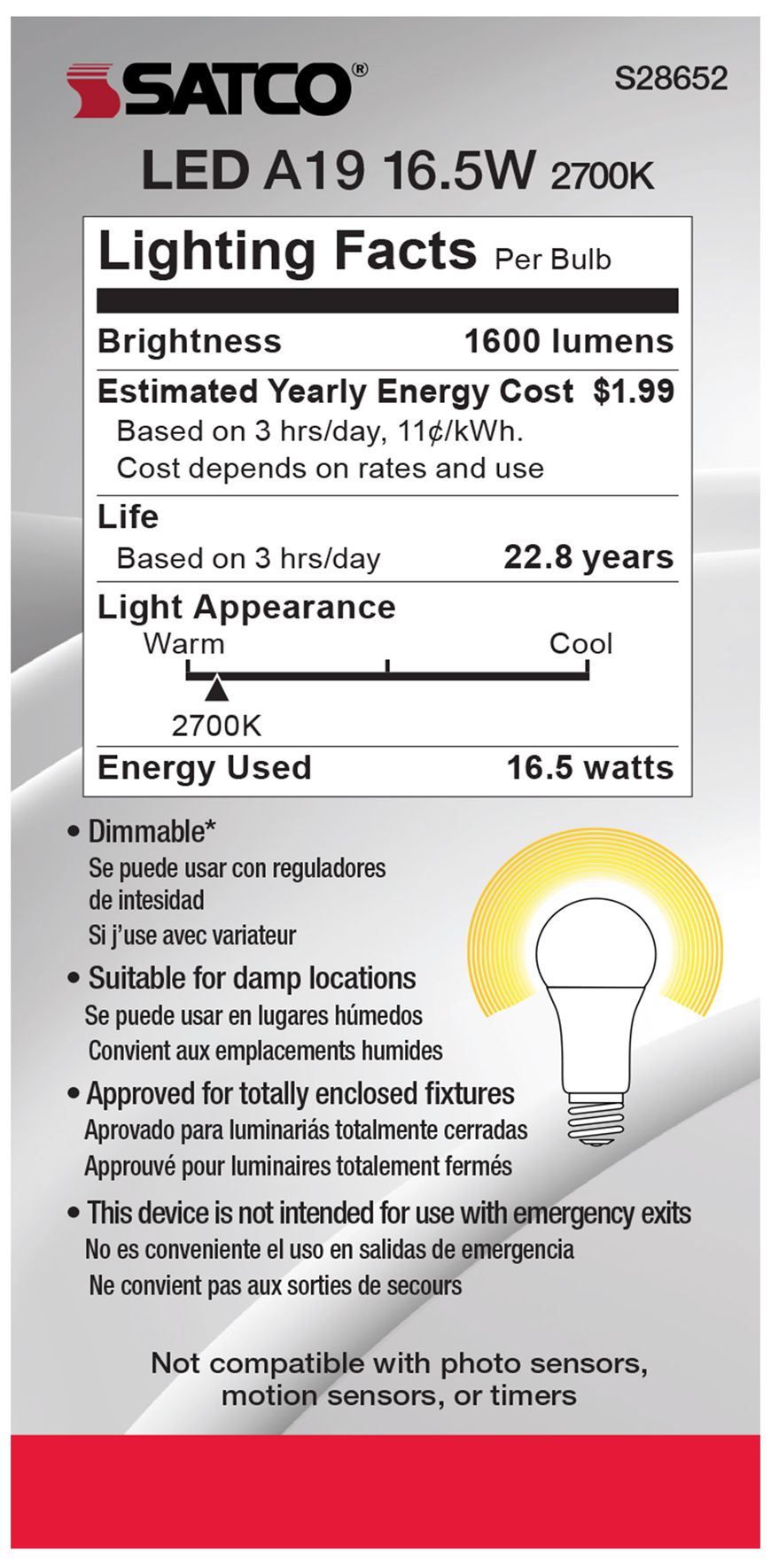 Image 6 100W Equivalent Satco Frost 16.5W LED Dimmable Standard Bulb more views