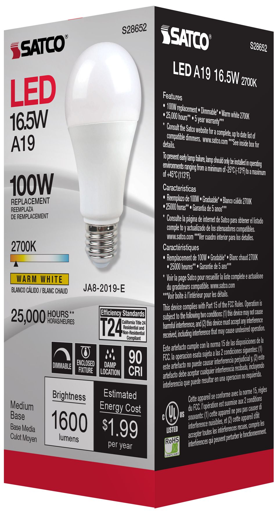 Image 7 100W Equivalent Satco Frost 16.5W LED Dimmable Standard Bulb more views