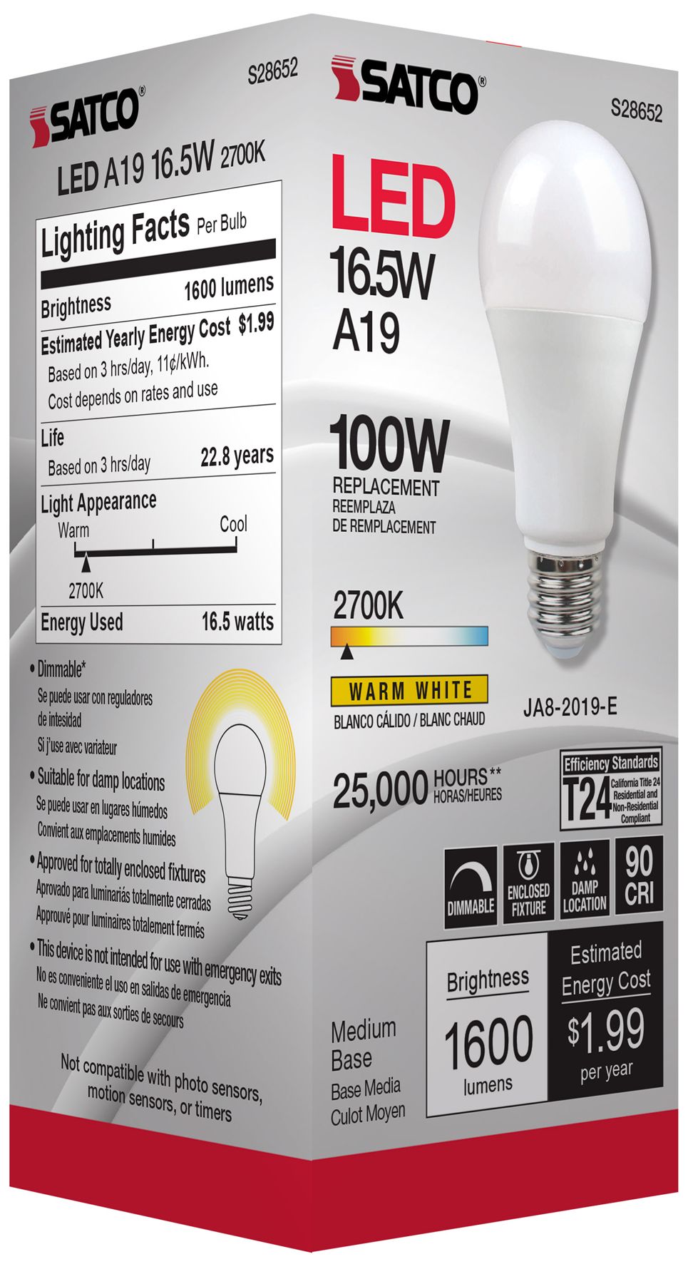 100W Equivalent Satco Frost 16.5W LED Dimmable Standard Bulb in scene