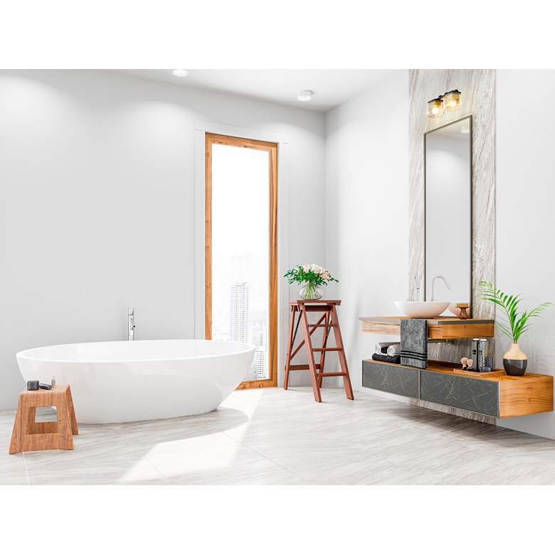 Image 1 Bleeker Street 14" Wide Matte Black and Olde Brass 2-Light Bath Light in scene