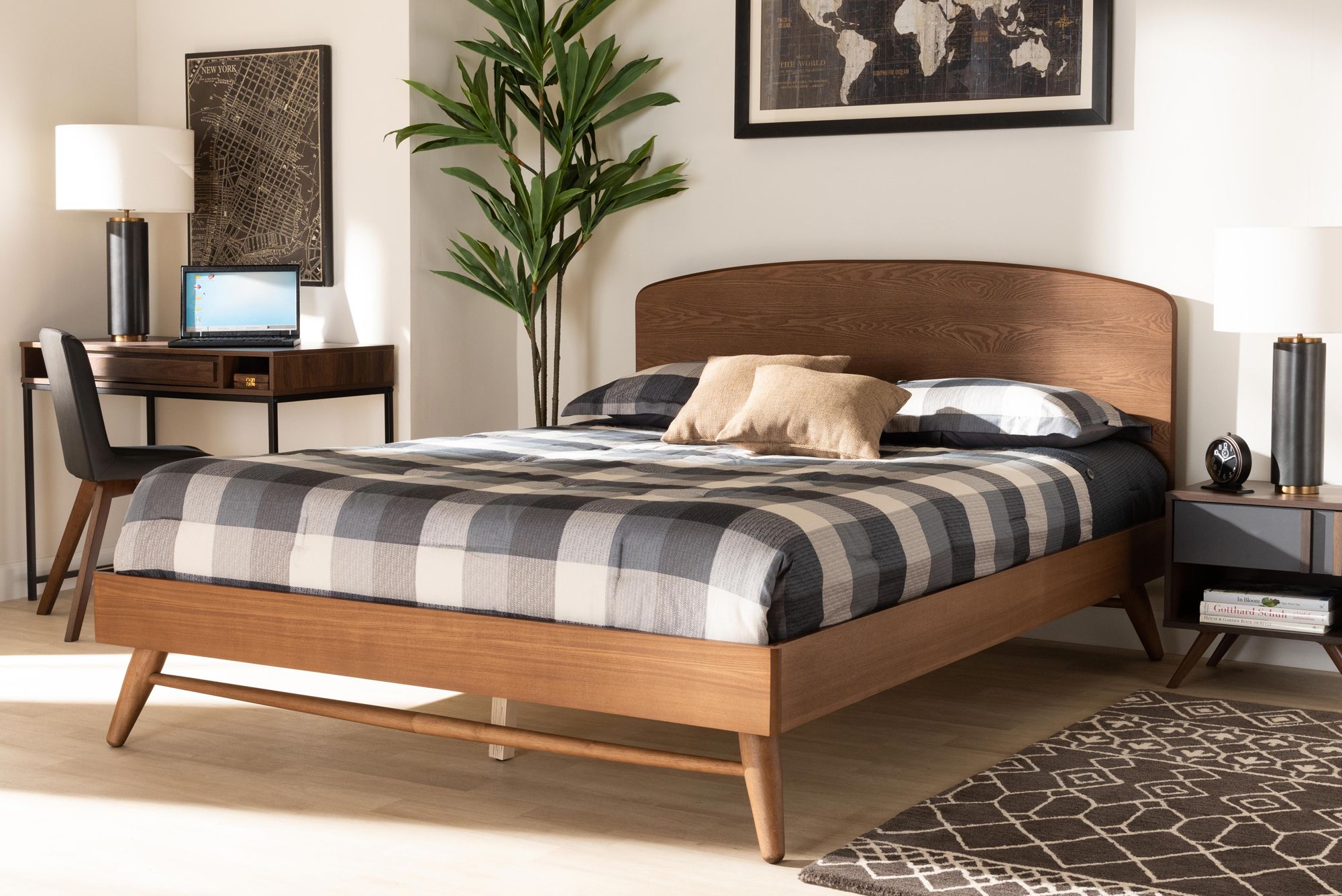 Baxton Studio Keagan Walnut Brown Platform Bed 101M0 Lamps Plus