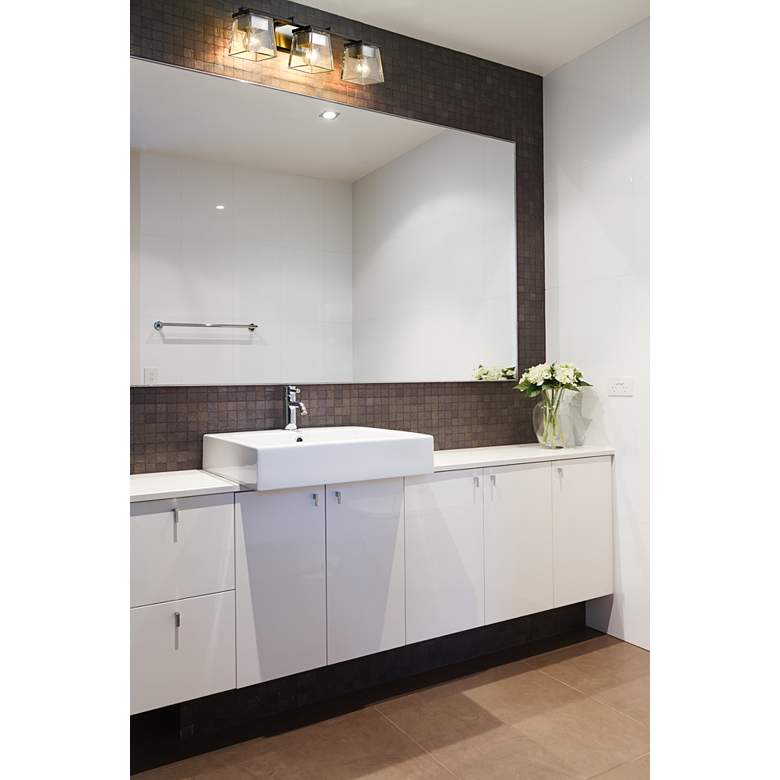 Image 1 Bleeker Street 25 inchW Matte Black and Brushed Nickel 3-Light Bath Light in scene