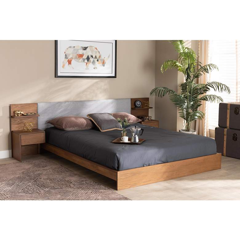 Image 1 Sami Walnut Brown Queen Platform Storage Bed w/ Nightstands in scene