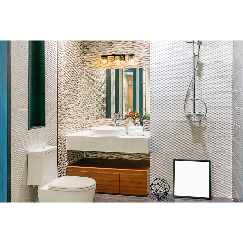 Image 1 Bleeker Street 25" Wide Matte Black and Olde Brass 3-Light Bath Light in scene