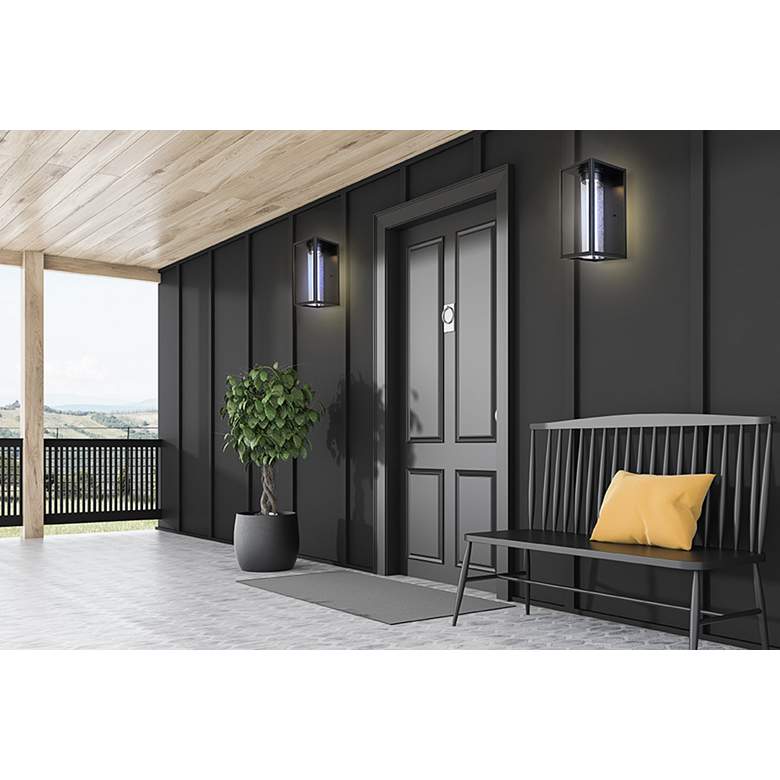 Image 1 Eglo Walker Hill 18" High Matte Black LED Outdoor Wall Light in scene