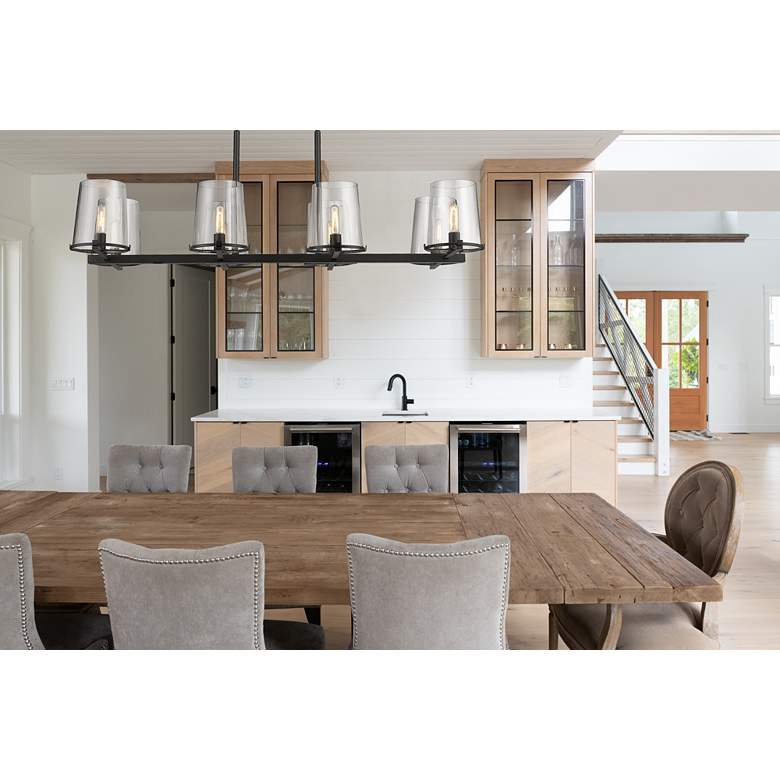 Image 1 Callista 56" Wide Matte Black 8-Light Linear Chandelier in scene