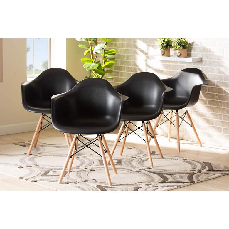 Image 1 Galen Black Plastic Oak Brown Wood Dining Chairs Set of 4 in scene