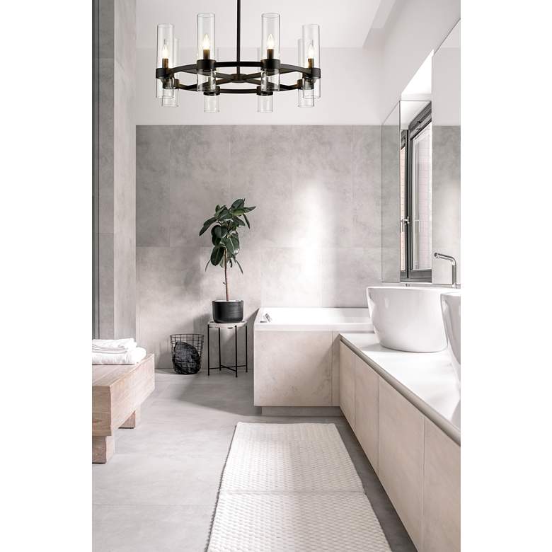 Image 1 Z-Lite Datus 32" Wide 8-Light Matte Black Clear Glass Ring Chandelier in scene