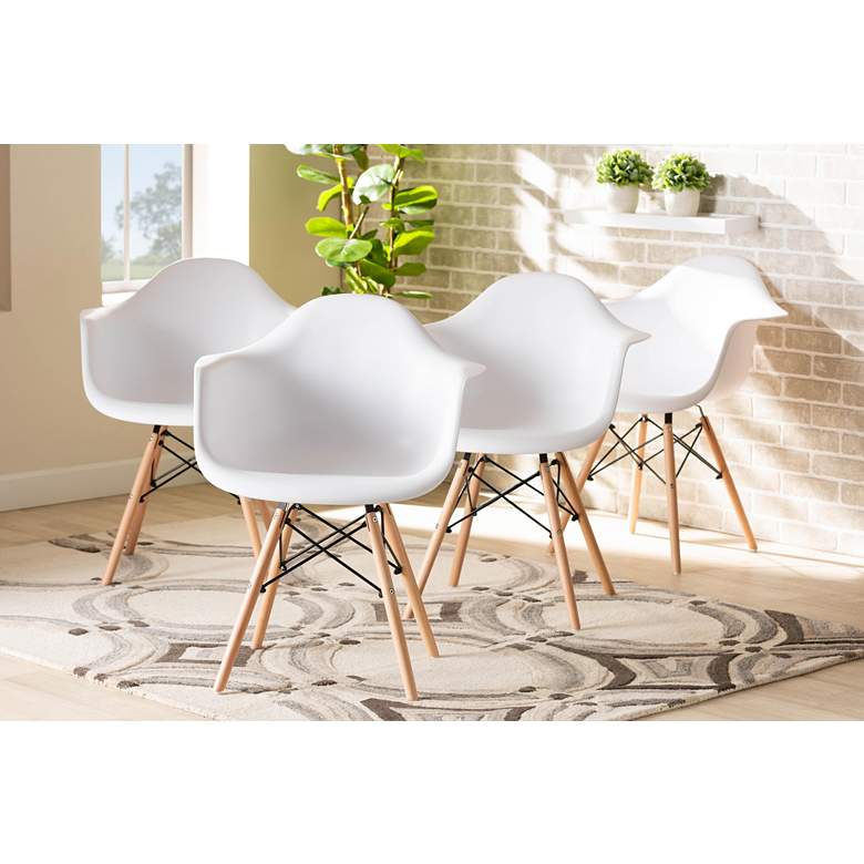 Image 1 Galen White Plastic Oak Brown Wood Dining Chairs Set of 4 in scene
