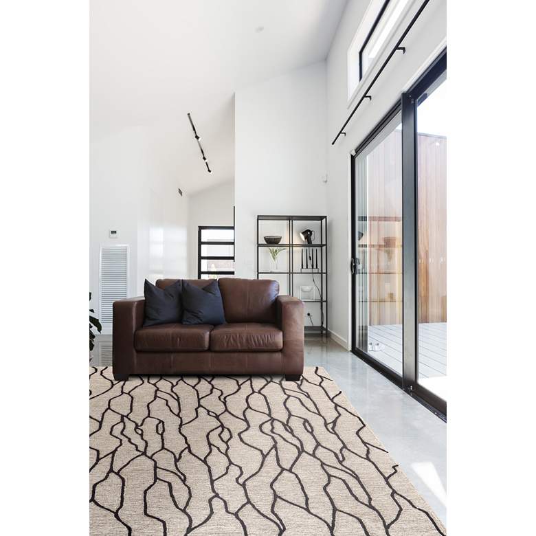 Image 1 Enzo 7428734 5'x8' Taupe and Black Rectangular Wool Area Rug in scene