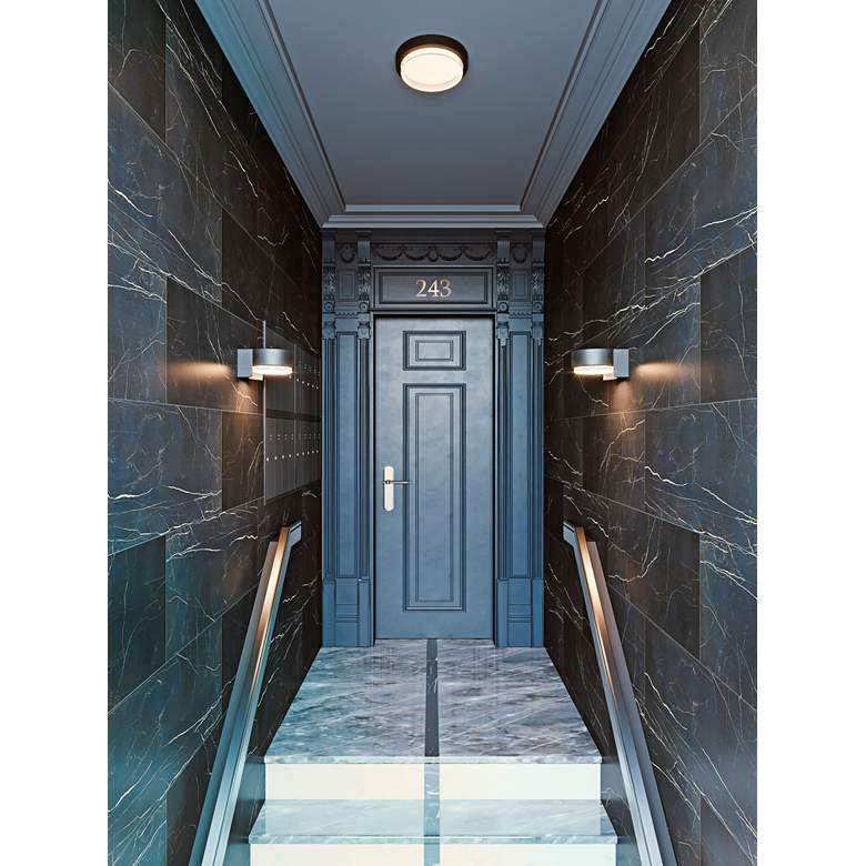 Image 1 Elm 9" Wide Black LED Outdoor Ceiling Light in scene