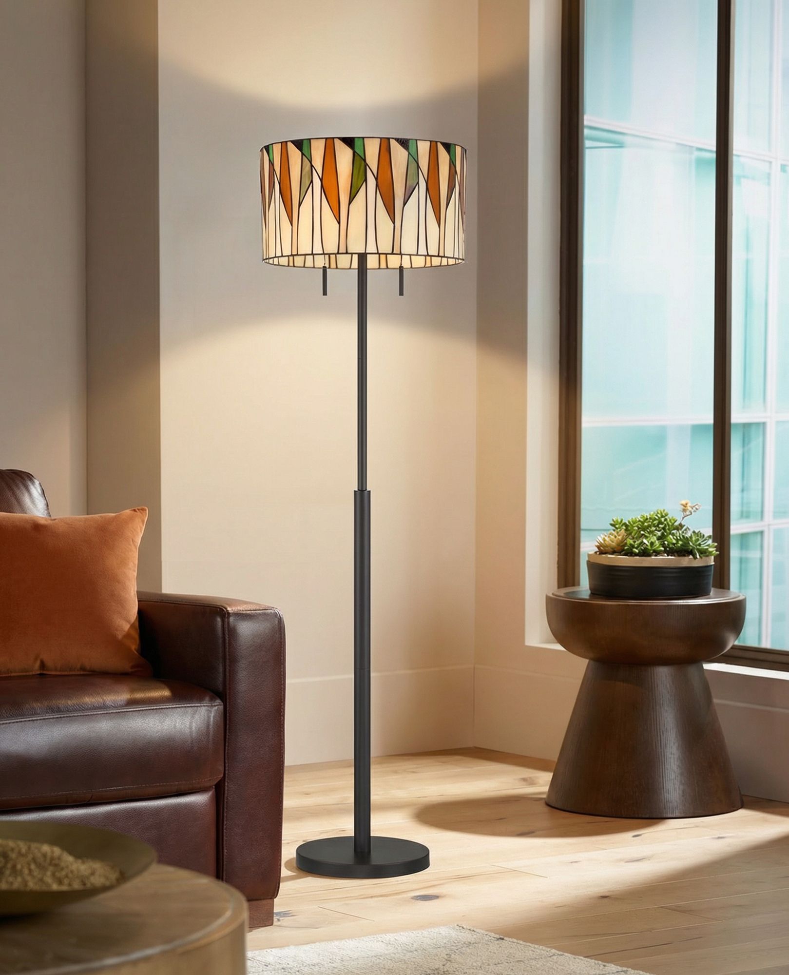 Image 1 Keeva 64" High Art Glass and Bronze Tiffany-Style 2-Light Floor Lamp in scene
