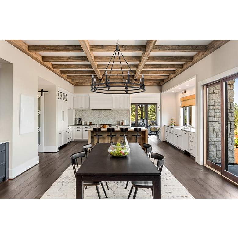 Image 1 Dennison 36" Wide Matte Black 8-Light Double Ring Chandelier in scene