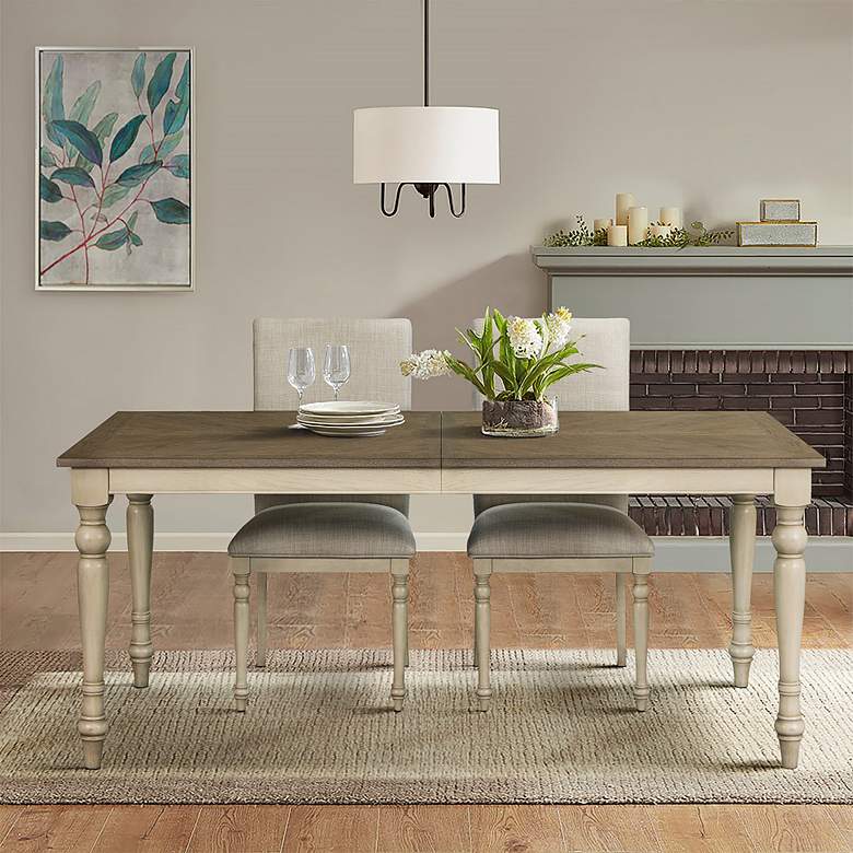 Image 1 Fiona 72 inch Wide Brown Distressed White Wood Dining Table in scene