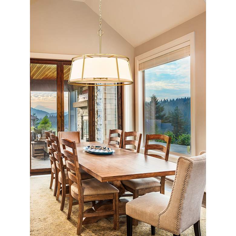 Image 1 Lenyx 32" Wide Modern Rubbed Brass Metal 8-Light Pendant Chandelier in scene
