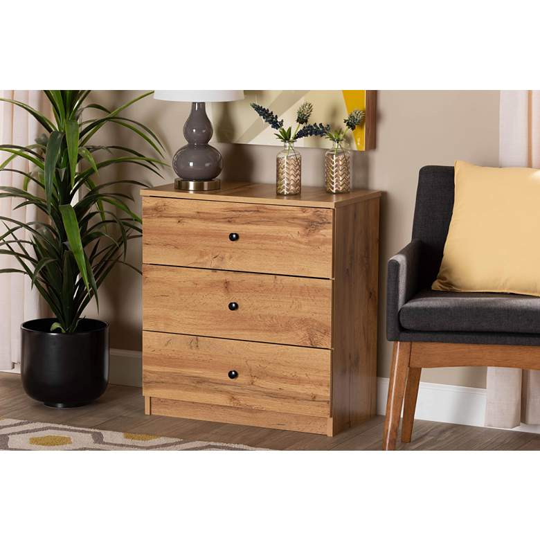 Image 1 Decon 23 1/2" Wide Oak Brown 3-Drawer Storage Chest in scene