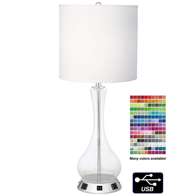 Image 1 10A77 - Nickel and Clear Glass Table Lamp with USB ports