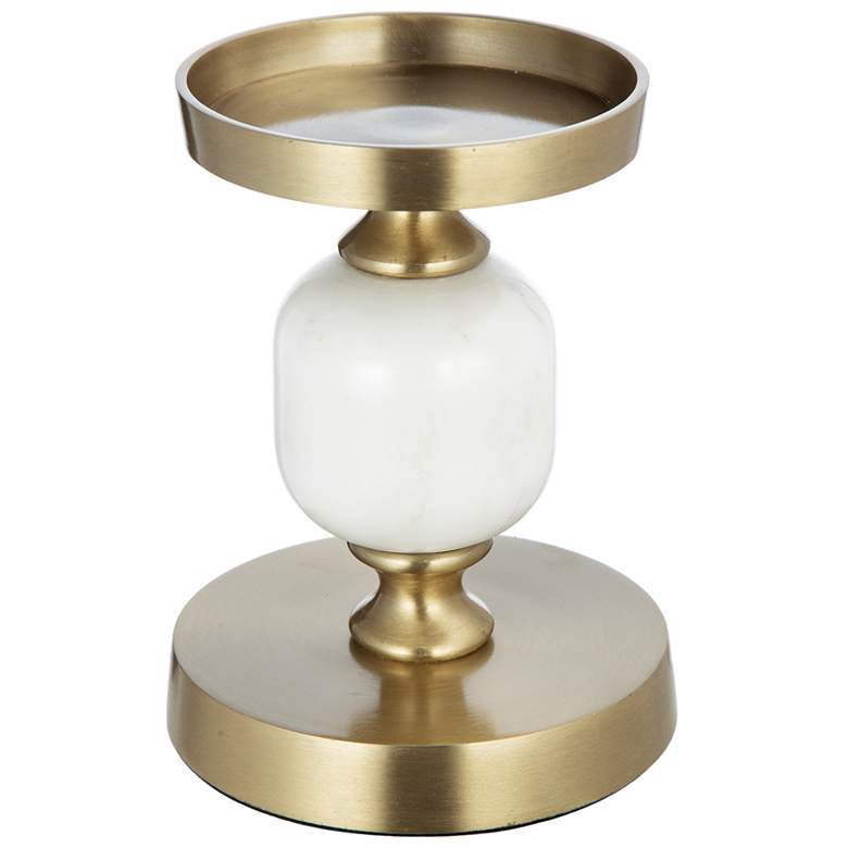 Image 1 11.2 inch Gold &#38; White Marble &#38; Glass Pebble Hurricane