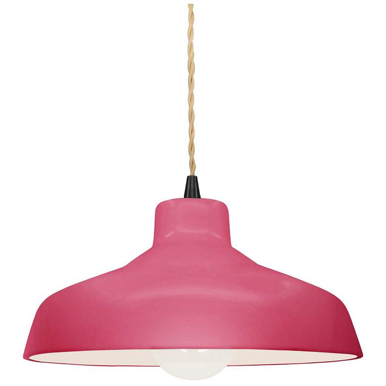 Image 1 11.5"W Cerise Frame Matte Black Small Loft Beige Twisted LED Pendant