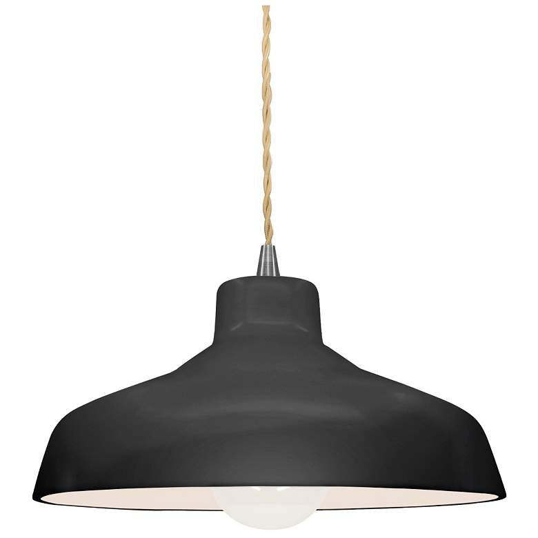 Image 1 11.5"W Gloss Black Frame Nickel Small Loft Beige Twisted LED Pendant