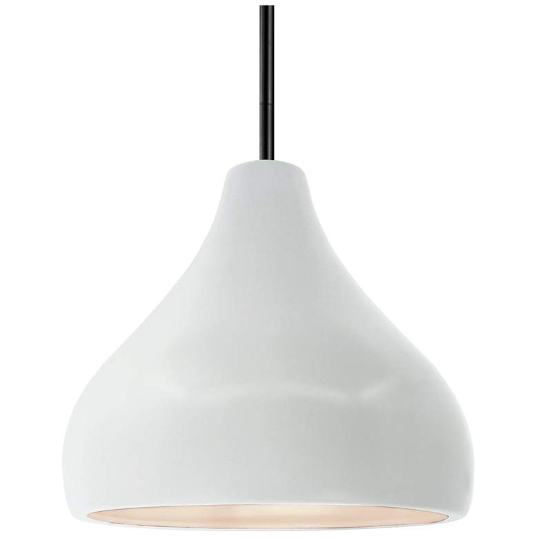 Image 1 11.5"W Gloss White Frame Matte Black Droplet Rigid Stem Kit LED Pendan