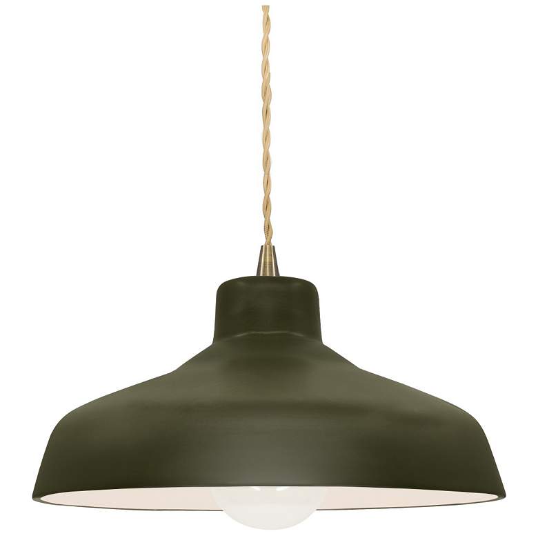 Image 1 11.5"W Matte Green Frame Antique Brass Small Loft Beige Twisted LED Pe