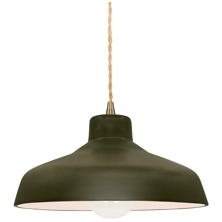 Image 1 11.5"W Matte Green Frame Antique Brass Small Loft Beige Twisted Pendan
