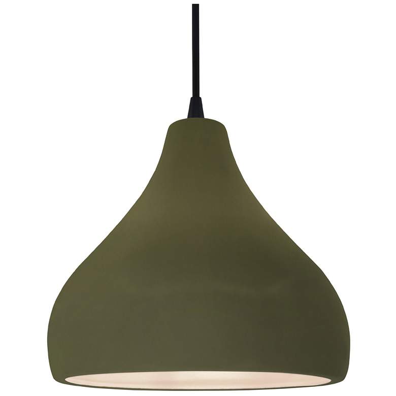 Image 1 11.5"W Matte Green Frame Matte Black Droplet Black Cord LED Pendant
