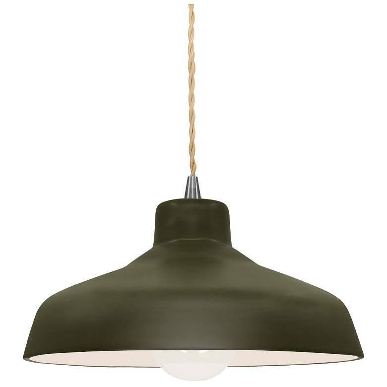 Image 1 11.5"W Matte Green Frame Nickel Small Loft Beige Twisted LED Pendant