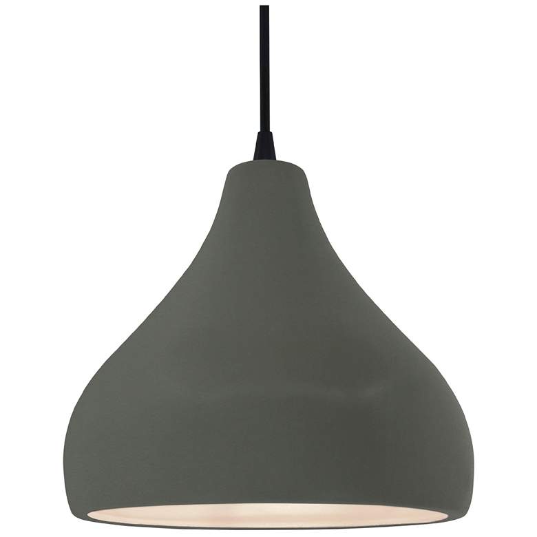 Image 1 11.5"W Pewter Green Frame Matte Black Droplet Black Cord LED Pendant